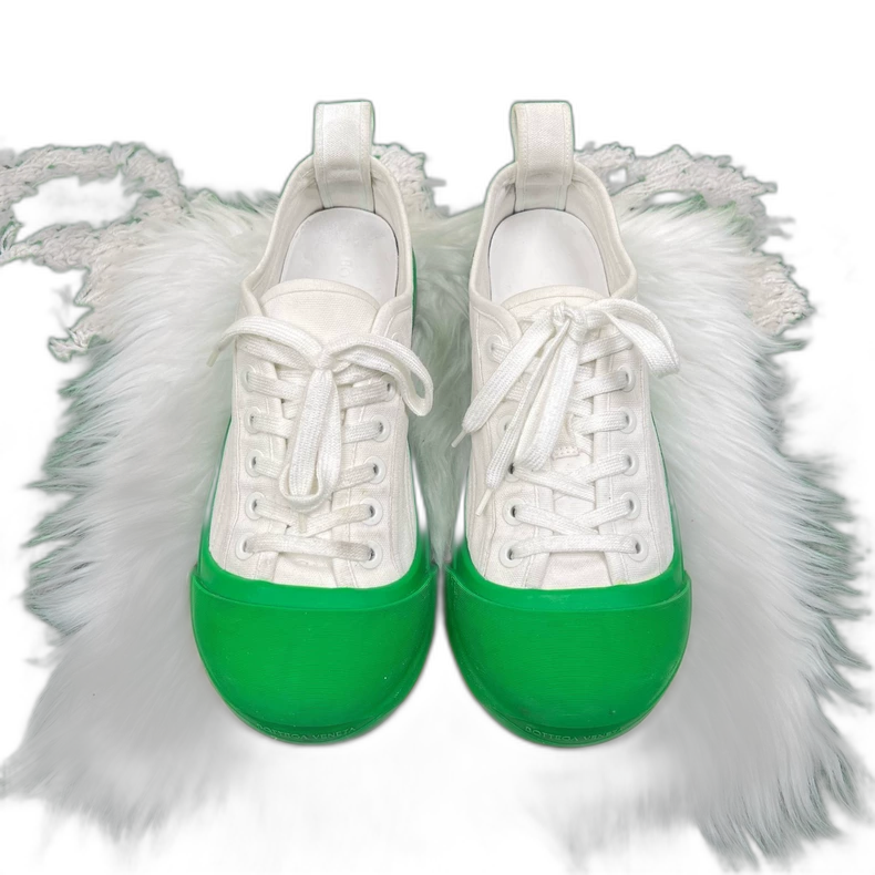 Bottega Veneta White Green Canvas Sneakers