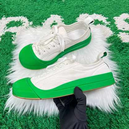 Bottega Veneta White Green Canvas Sneakers