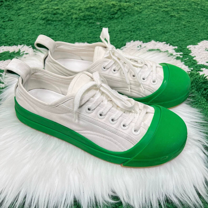 Bottega Veneta White Green Canvas Sneakers