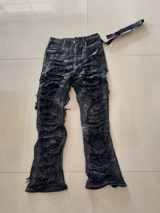Rick Owens Distressed Flare Denim Jeans