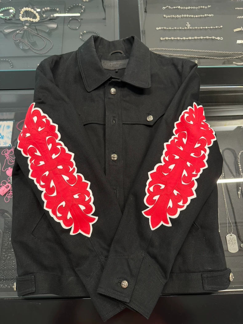 Chrome Hearts Black Flame Denim Jacket-yf