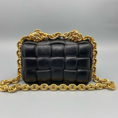 BV Chain Cassette Pillow Bag Black Gold