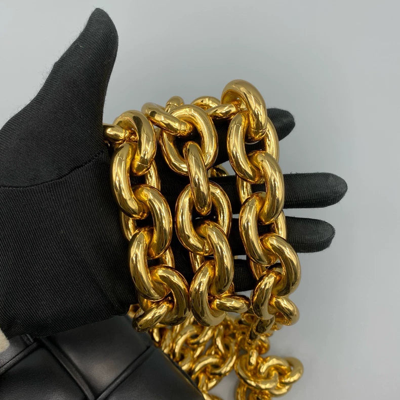 BV Chain Cassette Pillow Bag Black Gold