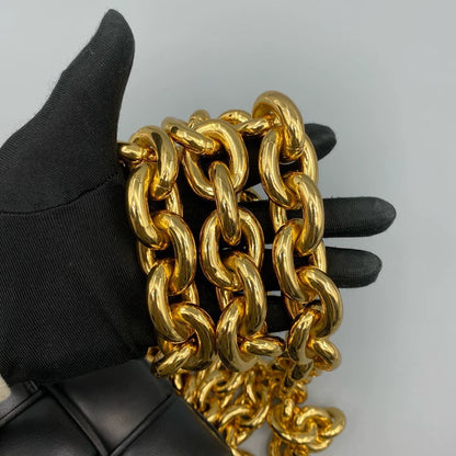 BV Chain Cassette Pillow Bag Black Gold