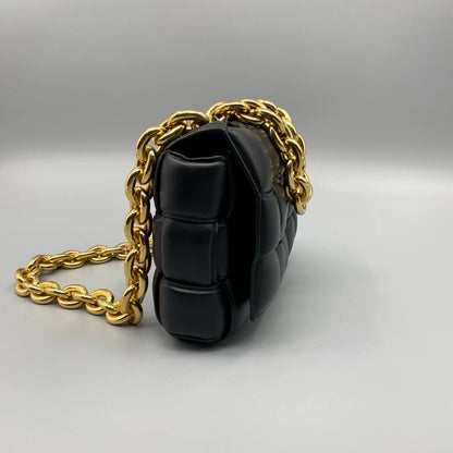 BV Chain Cassette Pillow Bag Black Gold