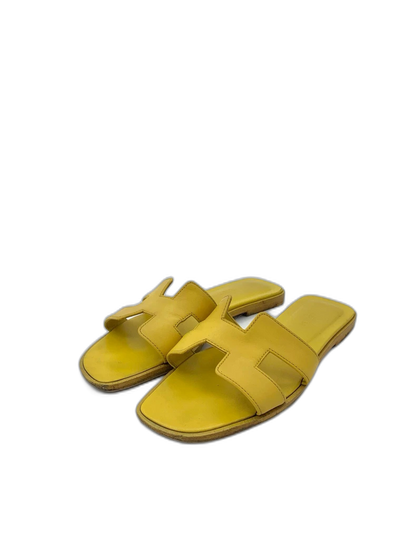 Hermes Yellow Leather Slippers Size 37