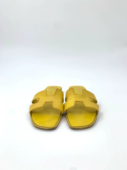 Hermes Yellow Leather Slippers Size 37