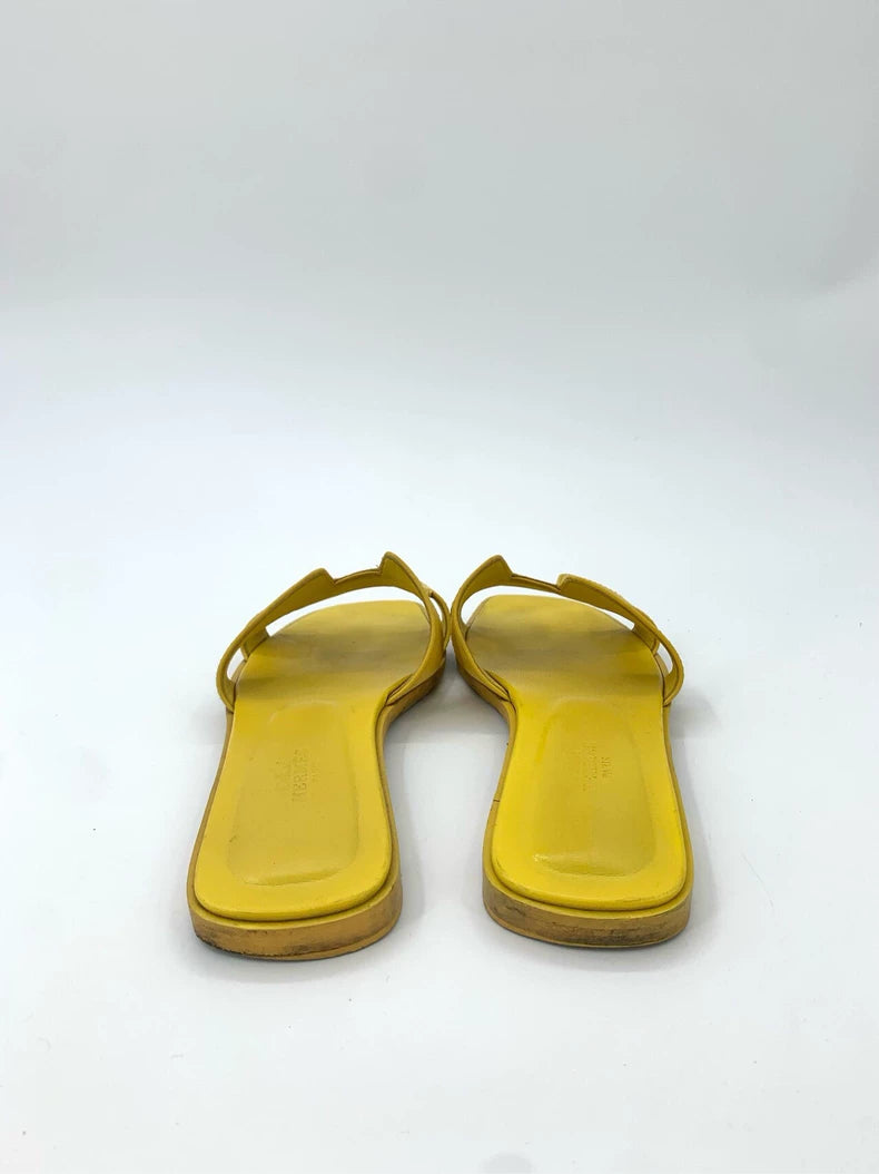 Hermes Yellow Leather Slippers Size 37