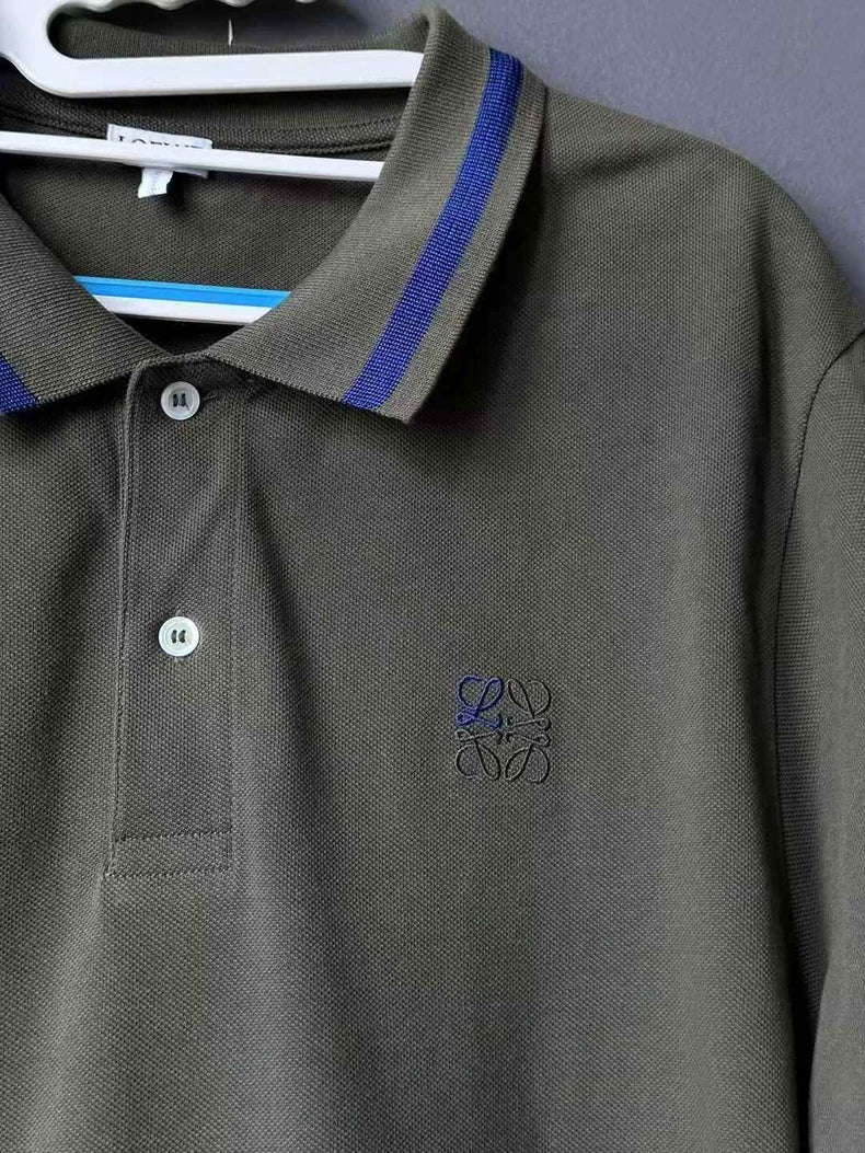 Loewe Embroidered Polo Shirt in Olive Green
