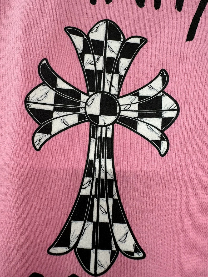 Chrome Hearts Pink Matty Hoodie with Cross-yf