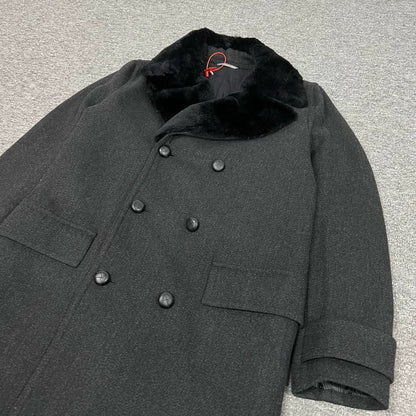 Dior Double-Breasted Wool Coat with Fur Collar