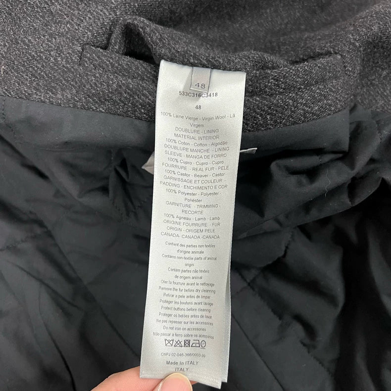 Dior Double-Breasted Wool Coat with Fur Collar