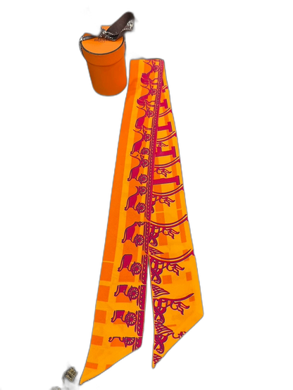 Hermes Ginza Twilly Silk Scarf Orange Pattern