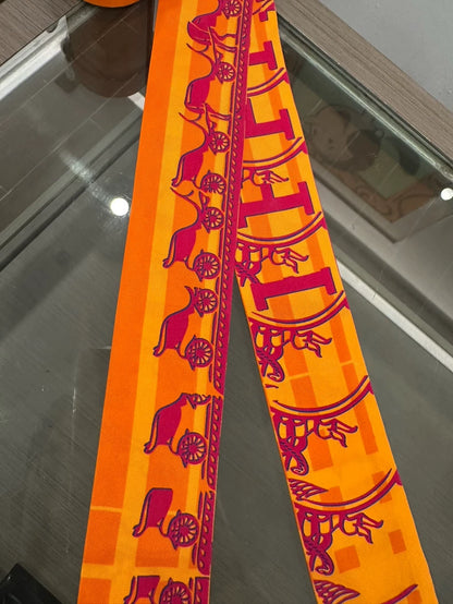 Hermes Ginza Twilly Silk Scarf Orange Pattern