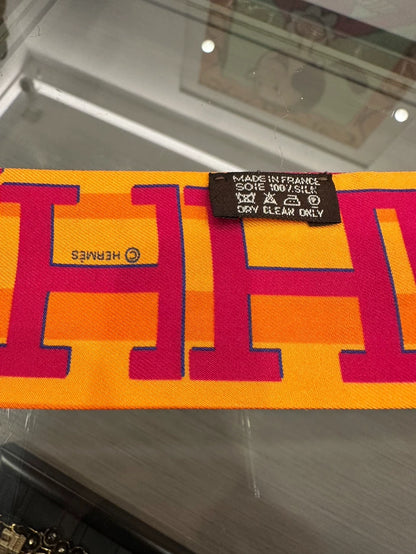 Hermes Ginza Twilly Silk Scarf Orange Pattern