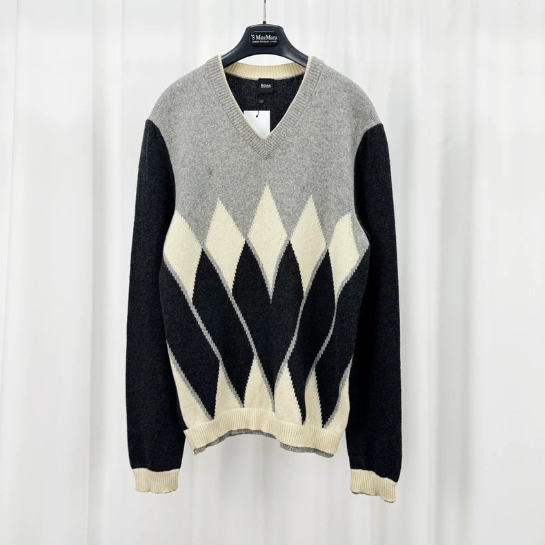 Boss Argyle Pattern V-Neck Sweater-yf