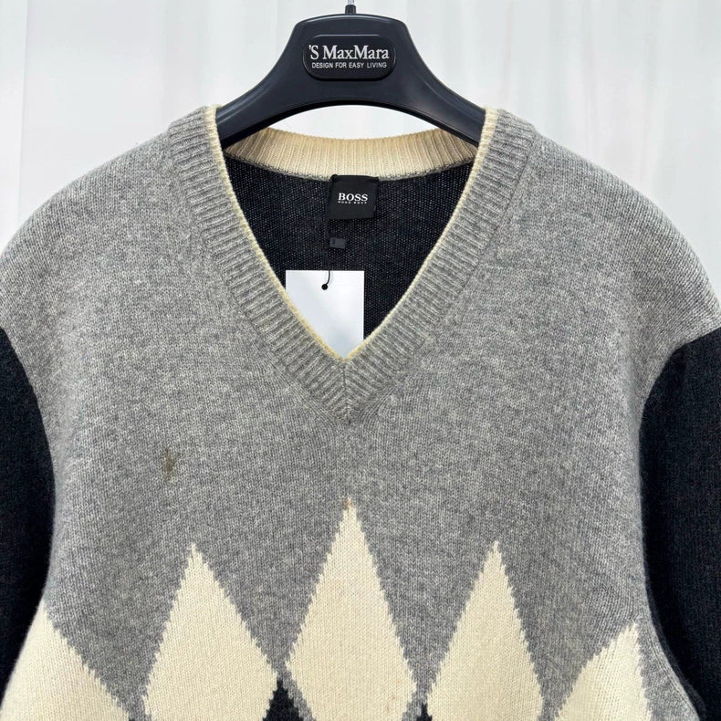 Boss Argyle Pattern V-Neck Sweater-yf