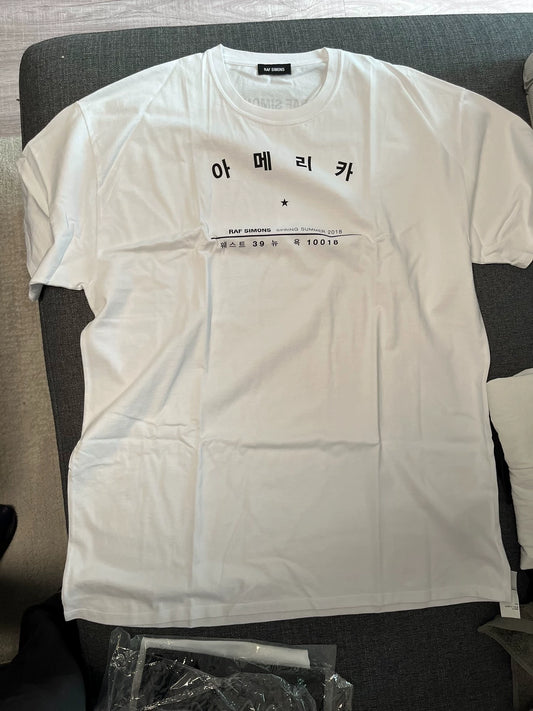 Raf Simons 18ss White Korean Slogan Short Sleeve