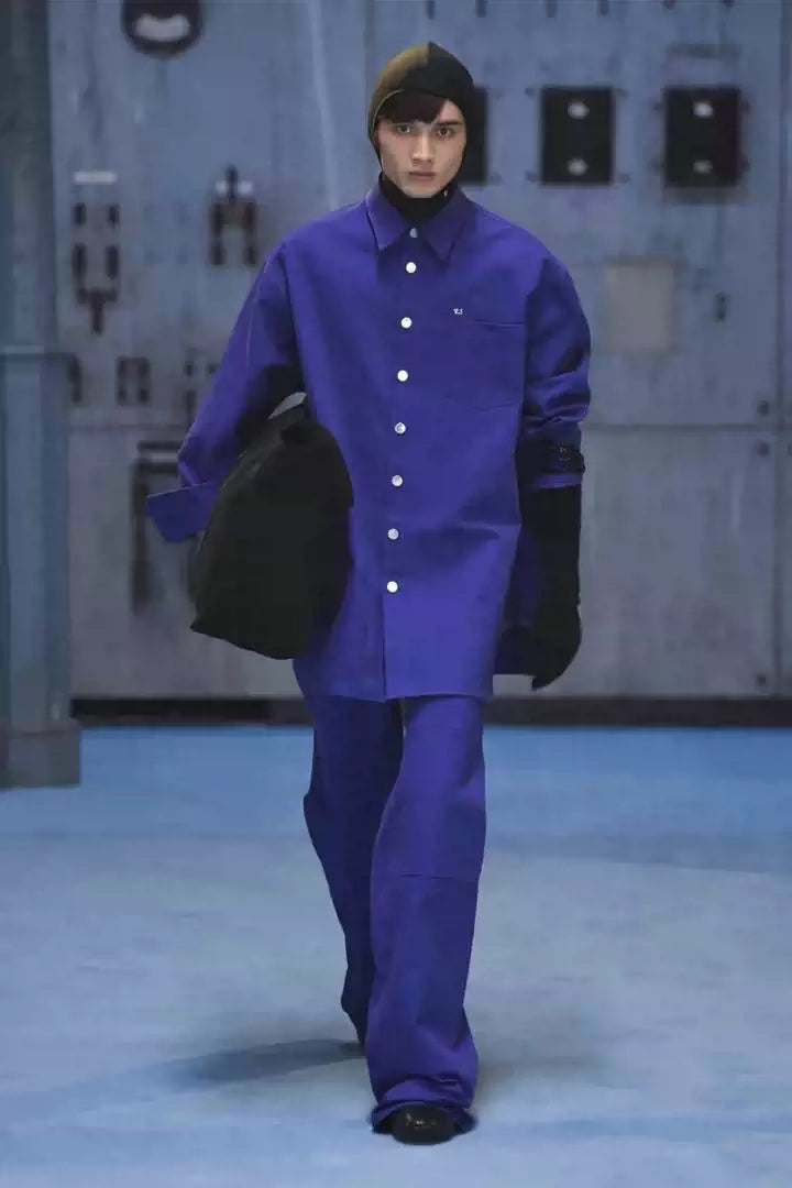 Raf Simons 21AW Violet silhouette embroidered leather denim jacket coat