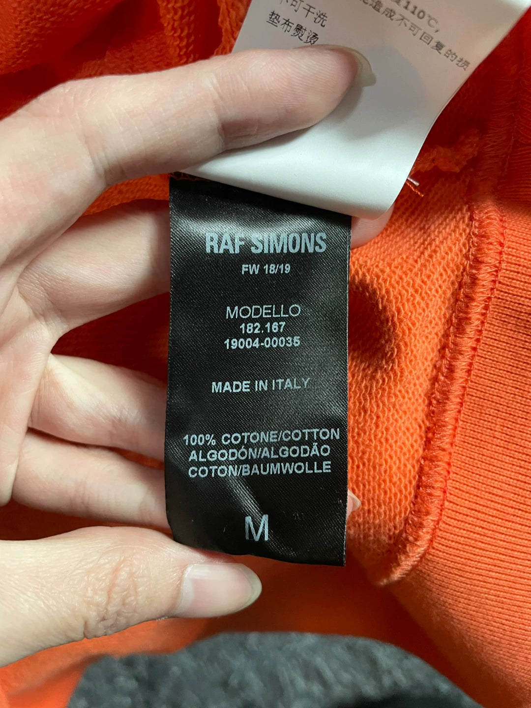 Raf Simons Slogan orange sweater