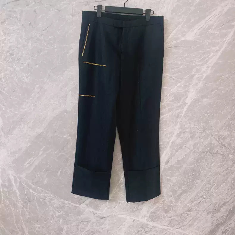 Raf Simons Show wool row drill rhinestone trousers