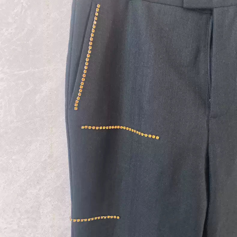 Raf Simons Show wool row drill rhinestone trousers