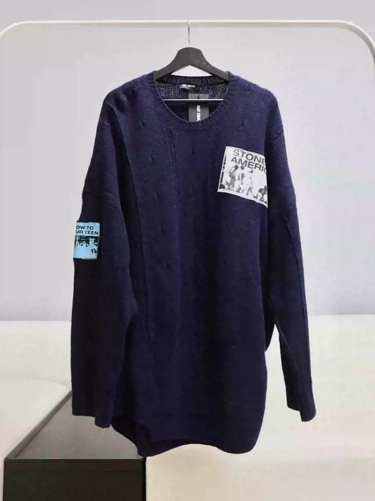 Raf Simons 20SS show patch dark blue silhouette sweater