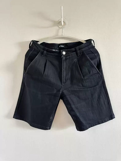RAF SIMONS classic black and white LOGO black denim shorts