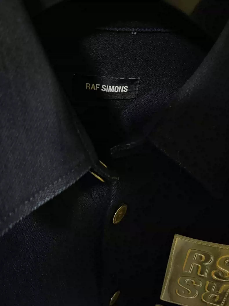 Raf Simons 19SS navy blue Dsm limited portrait jacket silver leather cowboy coat