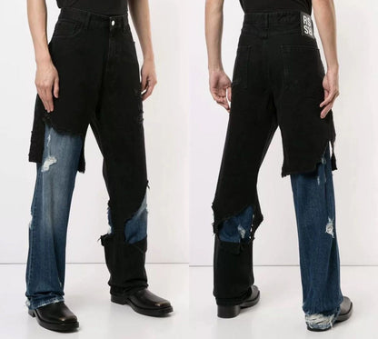 RAF SIMONS blueblack stitching double jeans - DMC