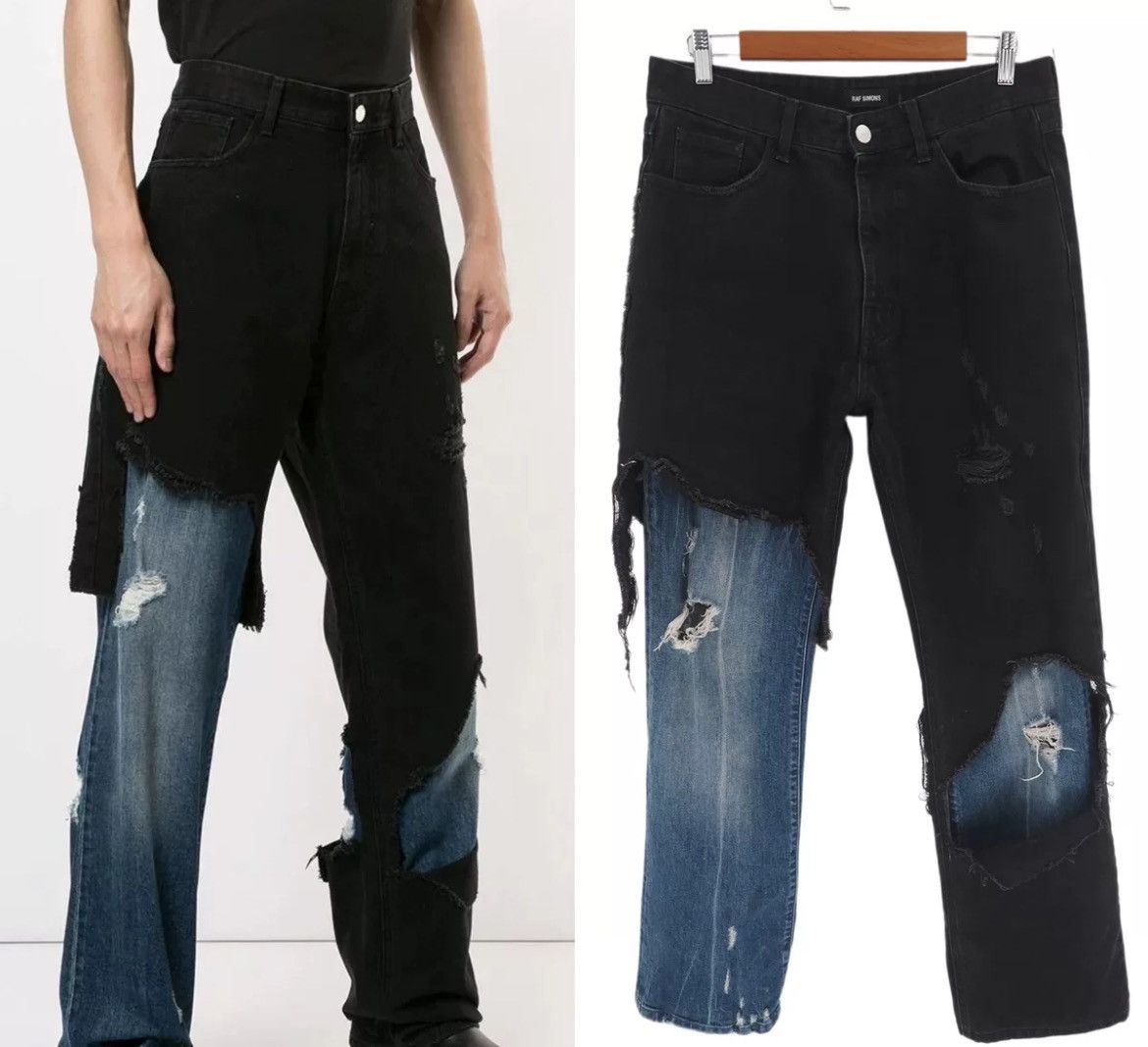 RAF SIMONS blueblack stitching double jeans - DMC