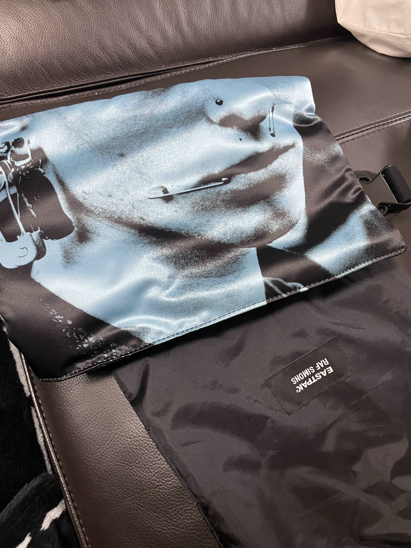 Raf Simons X Eastpak blue portrait printed crossbody bag