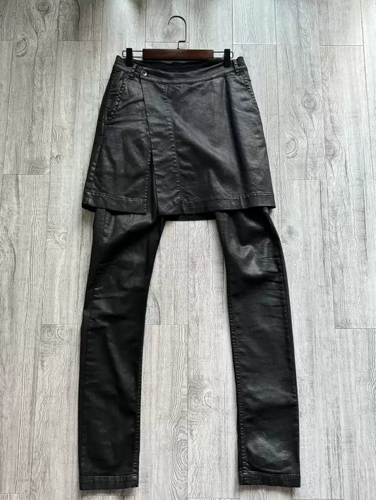 Rick Owens DRKSHDW brushed wax denim skirt pants