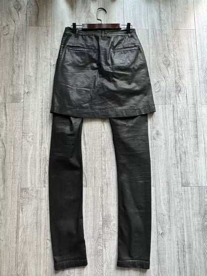 Rick Owens DRKSHDW brushed wax denim skirt pants