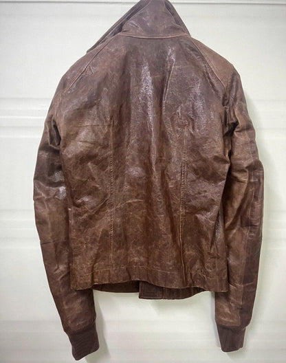 Rick Owens turtleneck motorcycle leather coat - - DMC