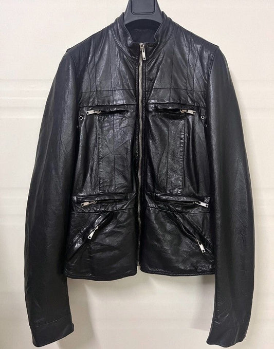 Rick Owens zipper motorcycle leather coat - - DMC