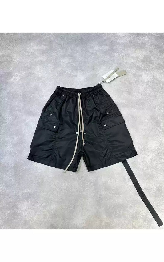 Rick Owens 24SS straight soft shell fabric drawstring zipper cropped shorts
