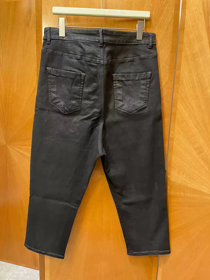 RICK OWENS pair line black lacquered jeans