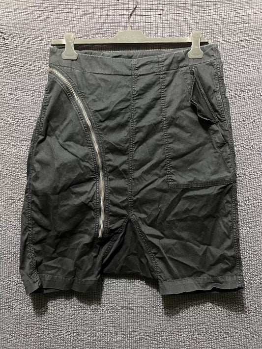 Rick Owens 16SS air cut diagonal zipper placket texture suspender pants shorts