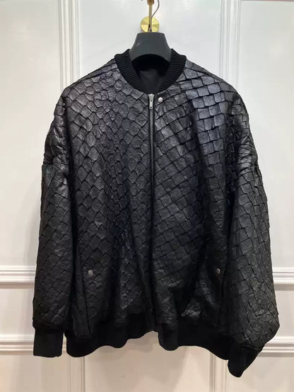 Rick Owens Black top braided giant squid leather jacket