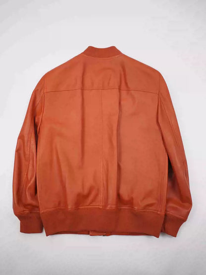 Rick Owensero orange Bomber leather jacket