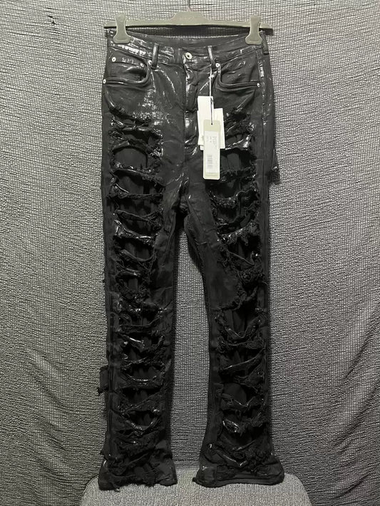 Rick Owens geth cut 23ss erosion-damaged coated double-layer jeans