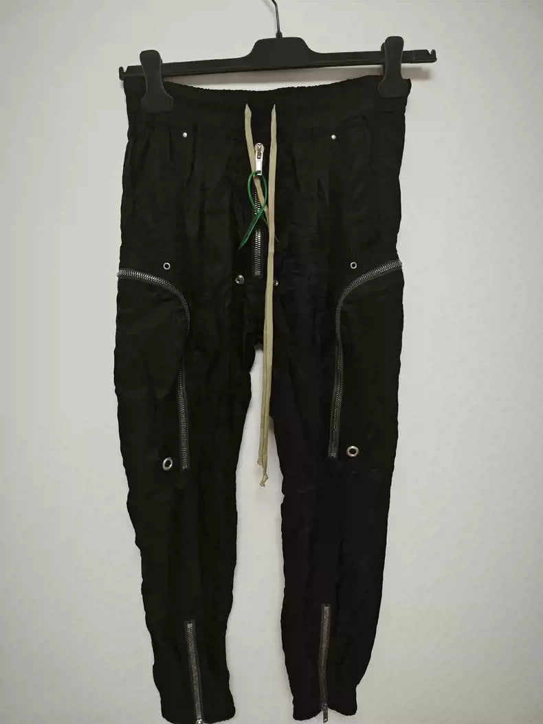 Rick Owens 5 zipper decorative drawstring long thin casual pants