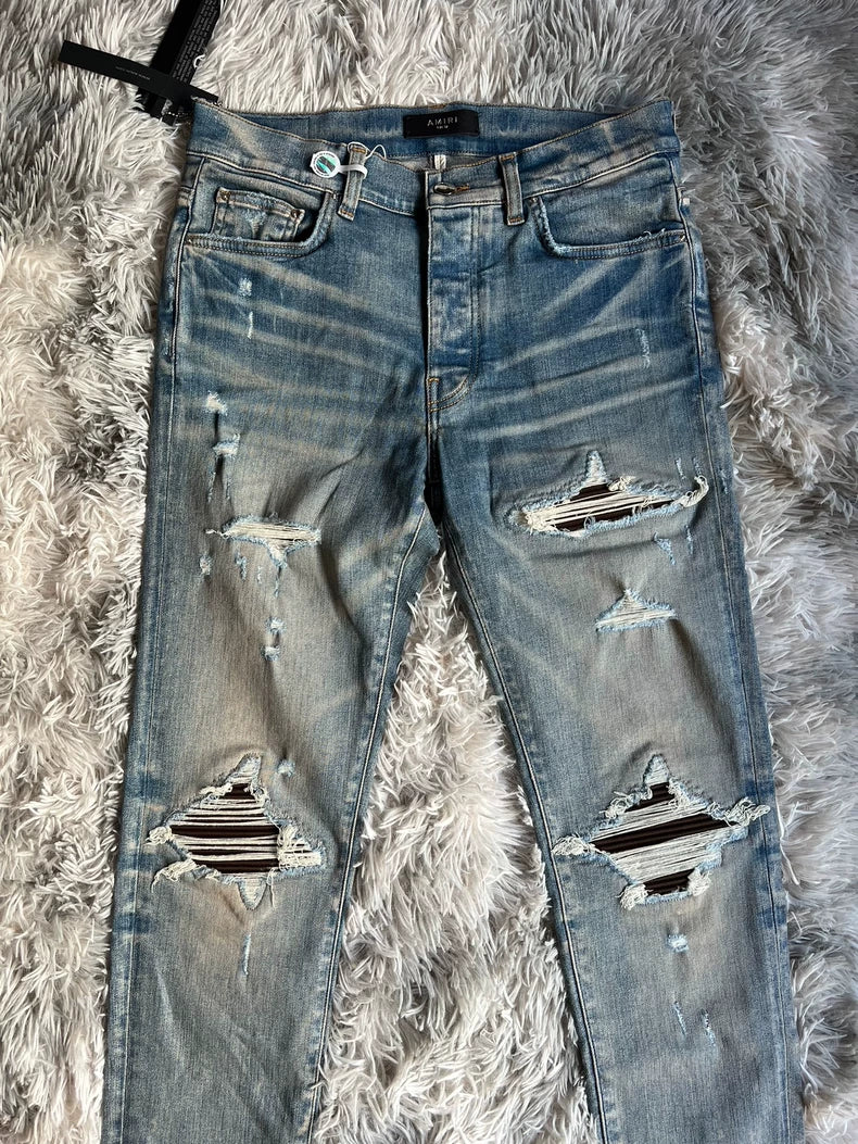 Amiri mx1 Distressed Blue Denim Pants