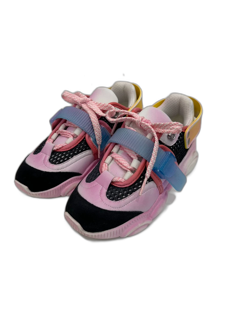 Pink and Black Sneakers with Velcro Straps