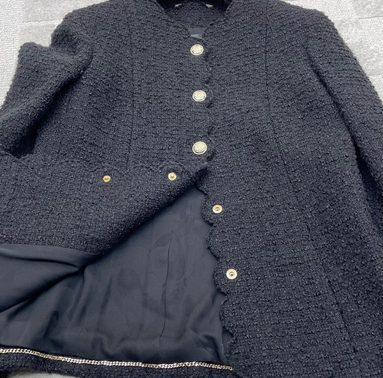 Chanel Black Gold Wave Edged Jacket