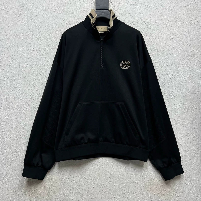 Gucci Black Monogram Half-Zip Jacket-yf