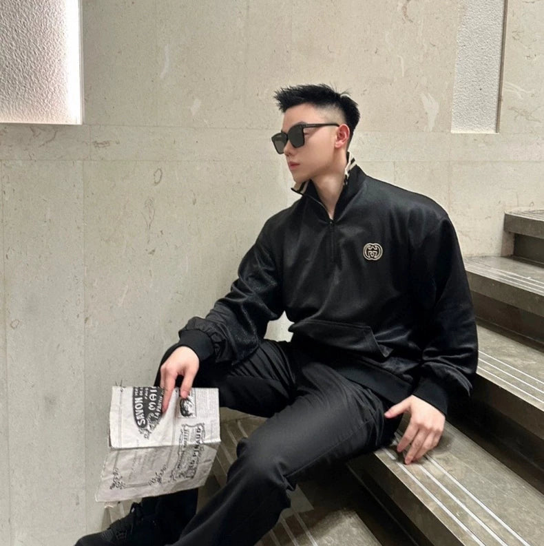 Gucci Black Monogram Half-Zip Jacket-yf