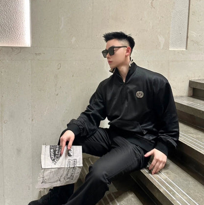 Gucci Black Monogram Half-Zip Jacket-yf