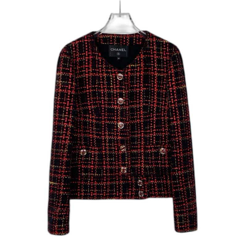 Chanel Red and Black Knit Jacket